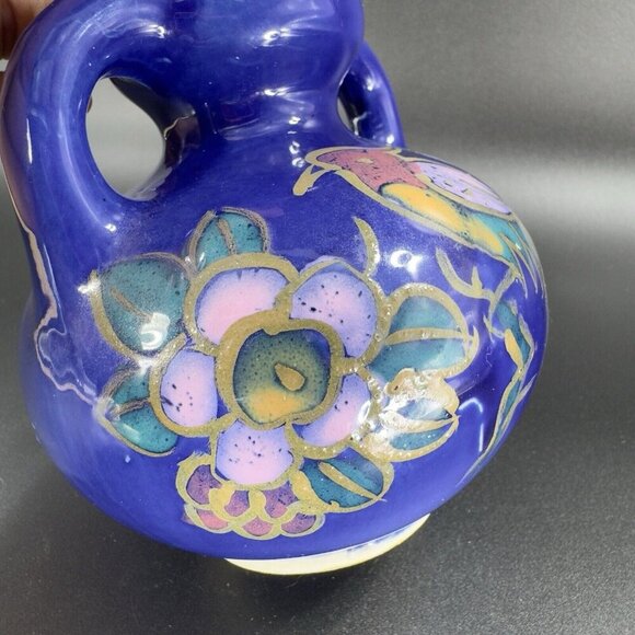 Vintage 1980s Japanese Porcelain Double Handle Vase Vessel Hand Made In Japan - Picture 6 of 12